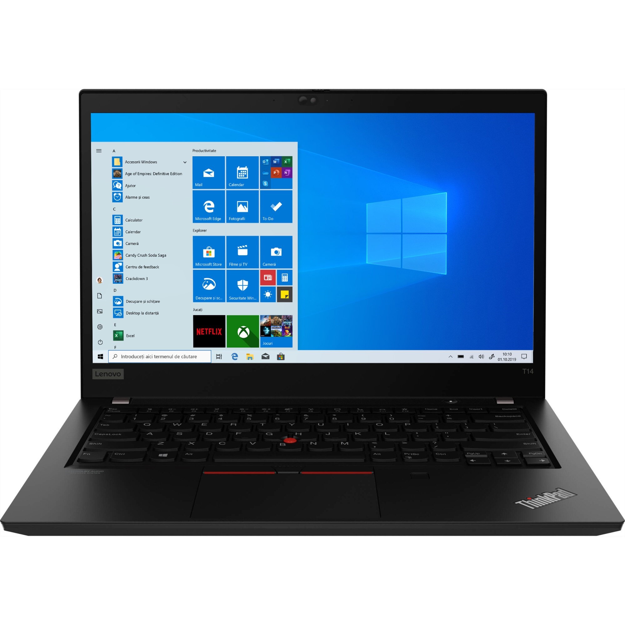 Laptop Lenovo ThinkPad T14 Gen 1, Intel Core i5 10210U 1.6 GHz up to 4.2 GHz, Intel HD Graphics, Tastatura QWERTY US, Wi-Fi, Bluetooth, WebCam, Display 14" 1920 by 1080 Touchscreen, 16 GB DDR4; 512 GB SSD M.2 NVMe NOU; Windows 11 Pro; 3 Ani Garantie, Ca Nou - imaginea 1